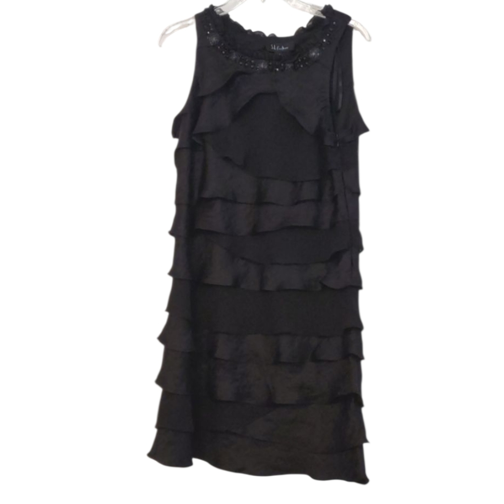 S.L. Fashions Black Tiered Great Gatsby Flapper Style Cocktail Dress, Size 14